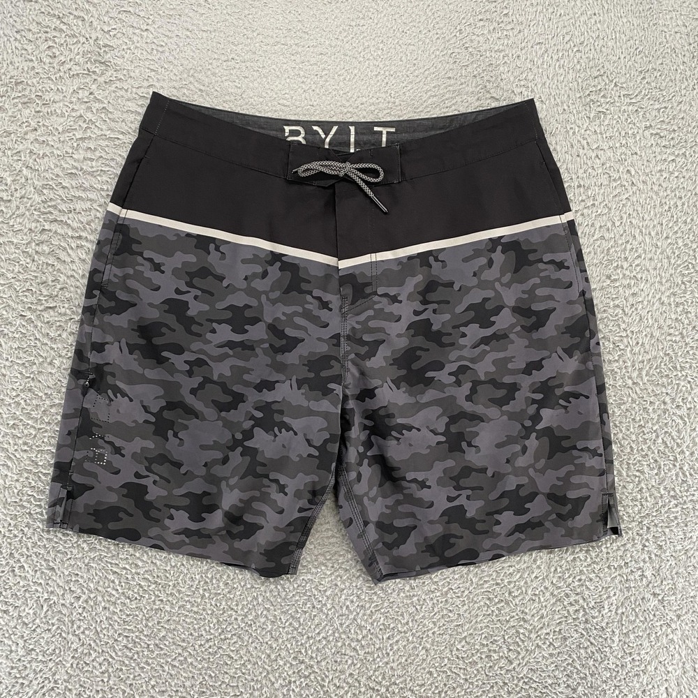 BYLT Coastal Board Shorts Mens 2XL Black Camo Swim Trunks Quick Dry Stretch